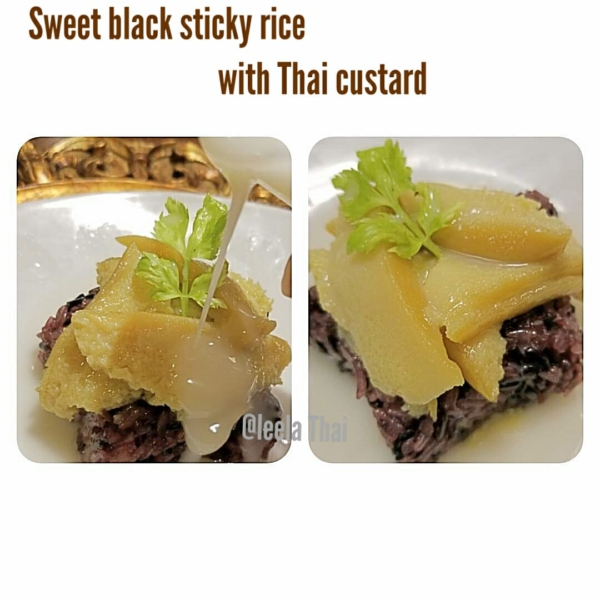 Sweet Black Sticky Rice with Thai Custard