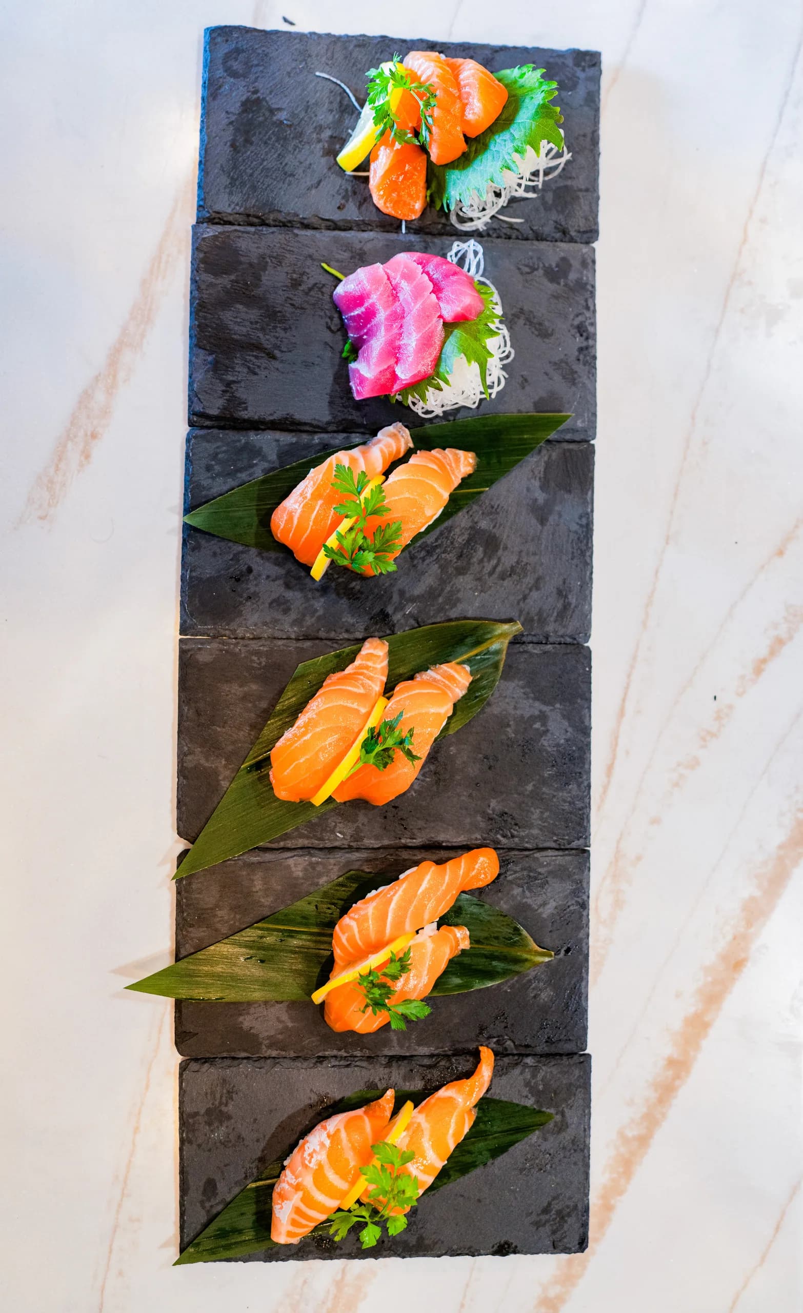 Nigiri and sashimi flight